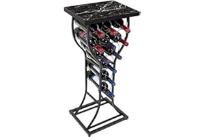 VINEKRAFT Wine Rack 11 Bottles Display Holder for Home Bar, Wine Racks Free Standing Wine Storage Shelves Organizer Console Table for Limited Spaces, Metal Frame with Black Faux Marble Table Top
