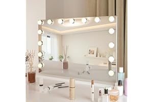YU YUSING Hollywood Makeup Mirror, 58×46cm Large Lighted Vanity Mirror, Tabletop or Wall-Mounted Mirror, with 15 Dimmable Bulbs, 3 Color Modes, Touch Screen Control, 10X Magnifier, USB Output Port
