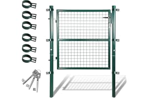 Daromigo Portail de jardin, 100 x 100 cm, robuste, en métal galvanisé, avec poignée, serrure et 3 clés, vert