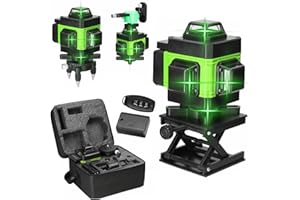 CARZIYER Nivel Láser de 16 Líneas, Nivel Laser Autonivelante 360°x 4 Verde Grados, 4D Multifuncional Máquina Nivel Laser Autonivelante de 3°, Batería de Litio Recargable, Herramienta de Nivelación