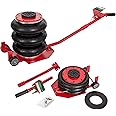 ROCKFORCE Pneumatic Rolling Hydraulic Portable Jack 3 Ton 8000 Ib Capacity with Air Triple Bag and Rubber Pad for Car Lift