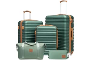 COOLIFE Valise, Valises Grande Taille Valise Soute, Sets de Bagages Comprend 1 Sac de Voyage et 1 Trousse de Toilette, Cadenas TSA pour Les Voyages, Abricot + Vert Foncé, Set de 5 pièces