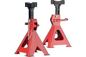 ‎WILTEC Wiltec 2 x Unterstellbock höhenverstellbar je 6 t Tragkraft, Stützböcke Hubhöhe 39-60,3 cm, Autobock mit Gummischutz, KFZ Bock mit Sicherungssplint