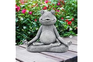 Goodeco Meditation Frog Garden Ornaments Outdoor Statue Décor – Zen Garden Frog Miniature Figurine Gifts for Women/Man Room Desk Yard Décor Yoga Frogs for Fairy Garden Decoration Grey 13 CM