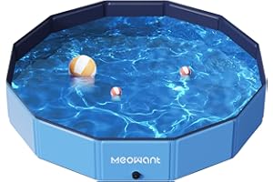 Meowant Foldable Dog Pool Paddling Pool, Upgrade Thickened PP Material Swimming Pools for Large Dogs, Indoor Outdoor Portable Dog Pool, Large Kids Bath Pool with 4pcs Repair Patch (XL-63 x 12")