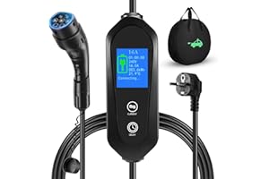Yigowyigo Chargeur Voiture Electrique 3.68KW,EV Chargeur Type 2, 6/8/10/13/16A Courant Commutable,Charge Temporisée,Cable Recharge Voiture Electrique avec Sac,IEC 62196-2,IP67 étanche (8 mètres)