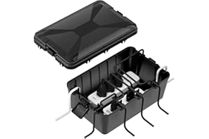 RISEMART Waterproof Electrical Box, IP54 Weatherproof Outdoor Extension Lead Dribox with 6 Cable Entries/Exits, 32 * 21 * 13cm Dry Box for Outside Socket, Electrics, Plug (Big, Black)