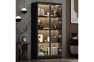 DEZAGCE Glasvitrine mit Beleuchtung, Glasvitrine in Schwarz, Vitrinenschrank Schwarz, Sammlervitrine, Multifunktions-Glasschrank Stehend mit 4-stufigen Einlegeböden，Wohnzimmerschrank 40 x 160 x 80 cm