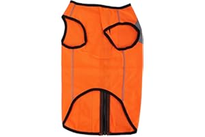 HUSHUI Giubbotto Riflettente di Sicurezza per Cani, Giubbotto Fluorescente Ad Alta Visibilità per Passeggiate Notturne, Gilet con Cerniera per Animali Domestici per Cani di Piccola(L-Arancio fluorescente)