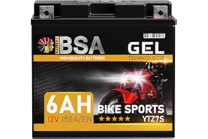 ‎BSA BATTERY HIGH QUALITY BATTERIES BSA YTZ7S GEL Motorradbatterie 12V 6Ah 155A/EN Batterie doppelte Lebensdauer entspricht TTZ7S-BS YTZ7-S GEL12-7Z-S 50602 vorgeladen auslaufsicher wartungsfrei