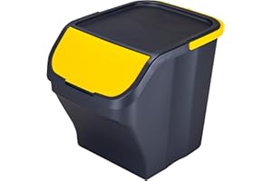 Poubelle de Tri Sélectif 25L - Plastique Recyclé – Empilable - Poignée – Couvercle Jaune Amovible – 40x30x34 cm – Fabriqué en Italie - M home by Mazzei Mondex