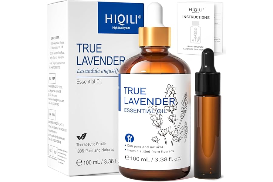 HIQILI 100ml Lavender Essential Oil Pure, 100% Natural Therapeutic Grade for Aromatherapy Diffuser, Skin Care, Hair, Includes Premium Quality Glass Dropper