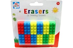KIDS CREATE 18 Novelty Toy Brick Erasers Rubbers Back to School Kids Brick Style Block