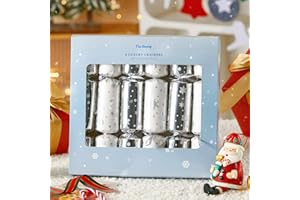Fox·Bunny 6Pcs Christmas Crackers, Crackers with Party Hats Jokes and Gifts Fidget Toys Wind Up Toys (Silver & White)