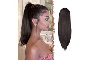 FESHFEN Coleta Postiza pelo Lisa, 30 cm Cola de Caballo Extension Cordón Larga Liso Extension Pelo Coleta Sintéticas Ponytail Drawstring Extensiones de Cabello Coleta, Castaño Medio