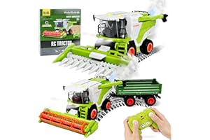 Joellfuner Cosechadora Teledirigida, Tractor Agrícola de Control Remoto, Cosechadora con Función de Luz Sonido y Pulverización, de Cosechadora Incluye Remolque, Juguetes para Niños Myores de 3 Años