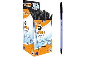 BIC Penne Nere a Sfera, Cristal Soft, Punta Media (1.2 mm), Confezione da 50, Fornitura Cancelleria Scuola e Ufficio