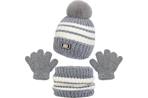 Oneshlee Conjunto Gorro Bufanda Guantes Niño Invierno, Braga Cuello Sombrero Manoplas Conjunto Termicos Punto Para Niño Niña 2-10 Años Exterior Deportes Esquí Ciclismo