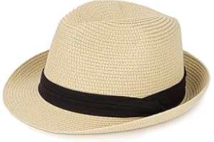 Hcimooy Cappello di Paglia a Tesa Corta da Donna Cappello Panama Fedora Beach Sun Trilby per Le Vacanze Cappello Estivo Arrotolabile da Uomo…