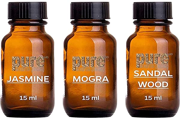 Pure Source India Aroma Diffuser Oil (Jasmine, Sandalwood and Mogra) 15ml Each, Multicolour - Set of 3