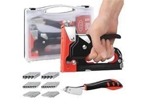AXROAD MALL Kit pistolet agrafeur robuste 3 en 1 manuel avec 2400 agrafes et extracteur agrafeuse, agrafeuse de tapisserie pour matériel de fixation, décoration, menuiserie, meubles (orange noir)