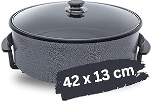 ‎TRUWARE JUST CAMP Partypfanne – elektrische Multipfanne mit Antihaftbeschichtung und Thermostat | 7 versch. größen - optimal für Kochen, Braten, Dünsten, Auftauen und Warmhalten (42 x 13cm)
