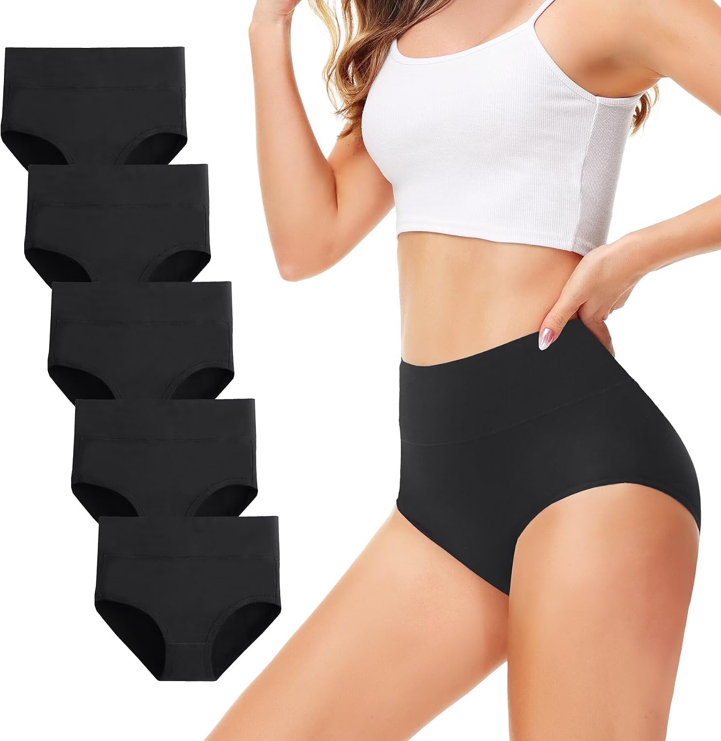 TUUHAW Braguita de Talle Alto Algodón para Mujer Pack de 5 Culotte Bragas de Cintura Alta Cómodo