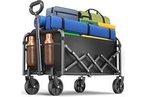 SURFOU Bollerwagen faltbar 160kg belastbar & 120L Volumen | Mit 360° All-Terrain Reifen | Robustes Stahlchassis & Wetterfeste Plane | Ideal für Camping, Strand und Festival (Schwarz)