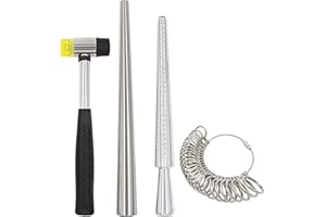 NIUPIKA Herramienta de medición de anillo de metal, mandril de anillo, medidor de anillo, conjunto de medidores de goma, mazo de joyero, anillos de herramientas, kit de fabricación de joyas