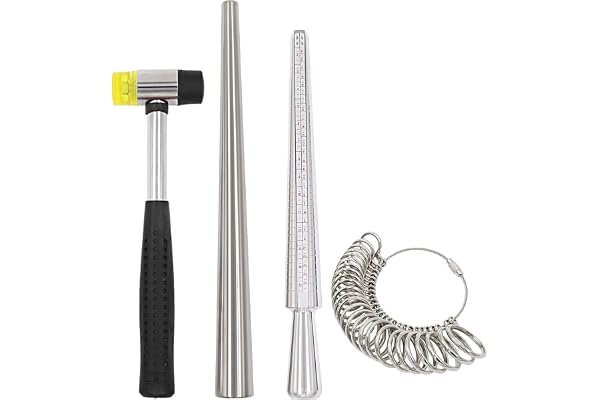 NIUPIKA Ringstorleksverktyg metallring dimensionering dorn ring mätare storlekssats gummi juvelerare klubba hammare stål fingerstorlek mätpinne tråd wrap ringar verktyg smyckestillverkning kit