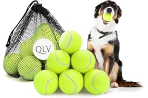 QLV Tennis Balls Dog Toys - Dog Balls For A Dog Ball Launcher Or Dog Training. Tennis Balls Pack In Mesh Bag - Use For Swing Ball, Padel Balls Or Tennis. (12 Pack)