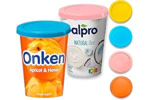 XILMARK 4x Reusable Silicone Lids, Reusable Yoghurt Pot Cap, Yogurt Pot Lids, Yoghourt Lid, Stretch Tops, Free BPA Yoghurt Cover (PACK 4)