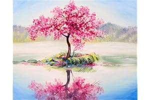 Yeesam Art Peinture par numéros pour adultes et enfants Rose Sweet Tree 40,6 x 50,8 cm Toile en lin acrylique DIY Numéros de peinture murale Décoration cadeaux Framed