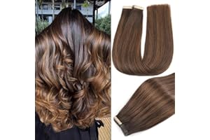 YDDM Extensiones Adhesivas Pelo Natural 20pcs 40cm 40g Castaño Oscuro Con Castaño - Extensiones De Cabello Humano (16 Pulgadas, 2/2/6#)