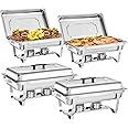 MRIISEL Chafing Dish Buffet Set - 4 Pack, 8 Quart Stainless Steel Food Warmer Chafer Buffet Servers Set with Folding Frame for Weddings, Parties, Banquets, and Catering Events