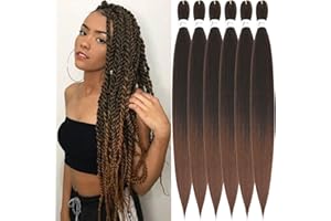 Xusuperb 36 inch Extra Long Pre Stretched Braiding Hair Extensions Ombre Brown Kanekalon Easy Braids Extensions Hair 6 Packs Soft Yaki Texture Synthetic Hair for Braiding(T1B/30#)