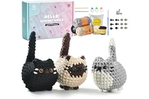 CROCHZEPIANY Crochet Kit for Beginners,Amigurumi Crochet Animal Kit,Crochet Starter Kit Step-by-Step Video Tutorials,Kids Crochet Starter Kit,Crocheting Kit-3 Cute Cats