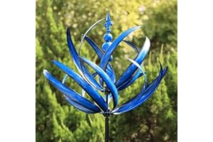 LEMBRD viento metal loto para el jardín, molino viento metal para jardín, spinner metal, giratorio 360 grados, resistente a los rayos UV y resistente a la intemperie, para jardín
