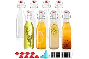 DYUEE Glass Bottles with Stoppers & Screw Caps Clear Swing Top Glass Bottles Transparent Beer Bottle with Flip Top Stopper for Brewing Beer Kombucha Alcohol Juices Wine Beverage Vinegar (8PCS 500ml)