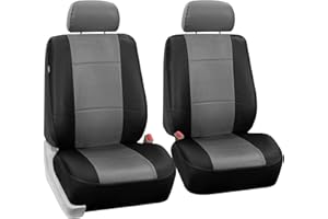 FH Group PU001GRAYBLACK102 Universal Fit Front Set Grau/Schwarz Autositzbezüge, passend für die meisten Autos, SUVs und Trucks (Kunstleder, 2er-Set)