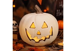 Halloween pumpa dekoration utomhus, halloween dekoration trädgård, LED pumpa dekoration vit, 20 cm halloween pumpalykta, lysande pumpa som entré med läskigt ansikte, höstdekoration, halloweenfest