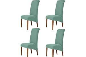Odot Green Chair Covers, Dining Chair Covers Set of 4, Stretch Corn Velvet Dining Room Slipcovers, Washable Removable High Back Slipcovers