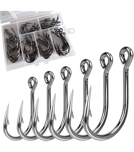 Ultra Sharp Tuna Circle Hooks Saltwater Big Game Fishing Hooks | Size 10/0,  Pack Of 10, Black Nickel Coated 420 Stainless Steel For Shark, Tuna Best Saltwater  Fishing Hooks