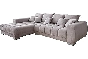DELIFE Sofa Josea Cord Silbergrau 300x220 cm Ottomane Links Ecksofa