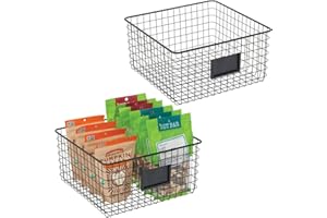 mDesign Set da 2 Porta Oggetti in Filo Metallico – Cestino portaoggetti Aperto Ideale per Cucina, Bagno, Ufficio, Lavanderia, dispensa – Pratico Organizer Multiuso per la casa – Nero Opaco