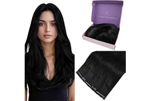 Fshine Extensiones de Cabello Natural con Hilo 12 Pulgadas 30CM 70g Extensiones Hilo Invisible Cabello Negro Color 1 Hilo on Extension de Pelo Remy Cabello Humano Real Extensiones Color 1