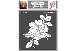 CrafTreat - Stencil per peonia, per pittura su legno, motivo: peonia, dimensioni: 15,5 x 15,8 cm, riutilizzabili, per pittura su legno, stencil per fiori su tela, stencil per peonie