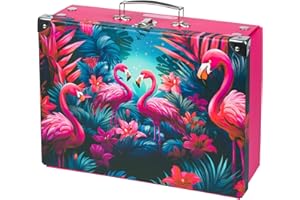 Baagl valise pour enfants : jouets et fournitures scolaires, valise en carton pliable avec poignée métal, Flamants roses, 26