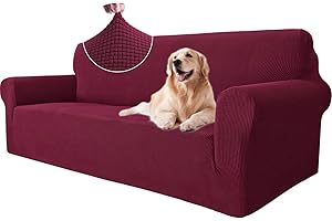 ‎YSTYLE Ystyle Sofa überzug 3 Sitzer Mit Armlehne, Stretch Sofabezug rutschfest, Modern Sofa Cover Für Hunde Haustiere, Atmungsaktiv Couch überzug Mit Elastic Bottom, Bordeaux