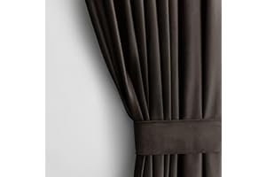 AmeliaHome Set di tende (altezza x larghezza x profondità): 270 x 140 cm, con fermatenda, 54 x 10 cm, effetto velluto, colore: marrone scuro, 1 pezzo, tenda decorativa